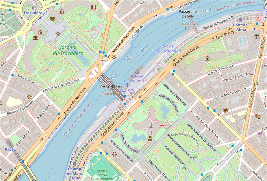 Map view of the Eiffel Tower area in Paris